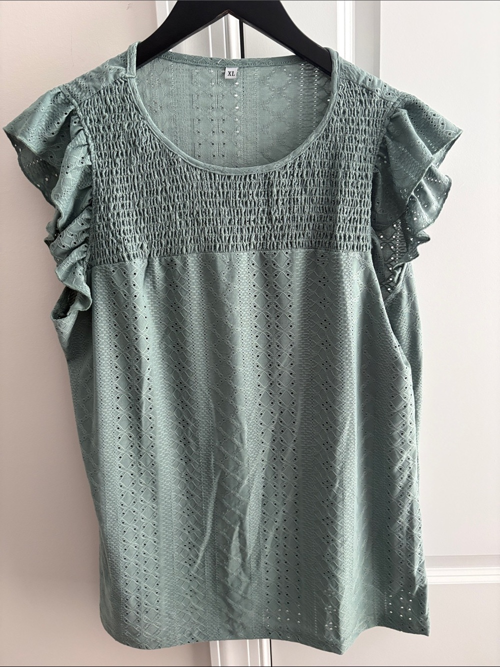 Women's Sage Eyelet Ruffle Sleeve Top - Unbranded